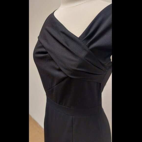 J. Crew, Black, “Origami” Dress, Fitted, Midi, Wrap-detail, Cap-sleeve, Size: 2 - Picture 7 of 10